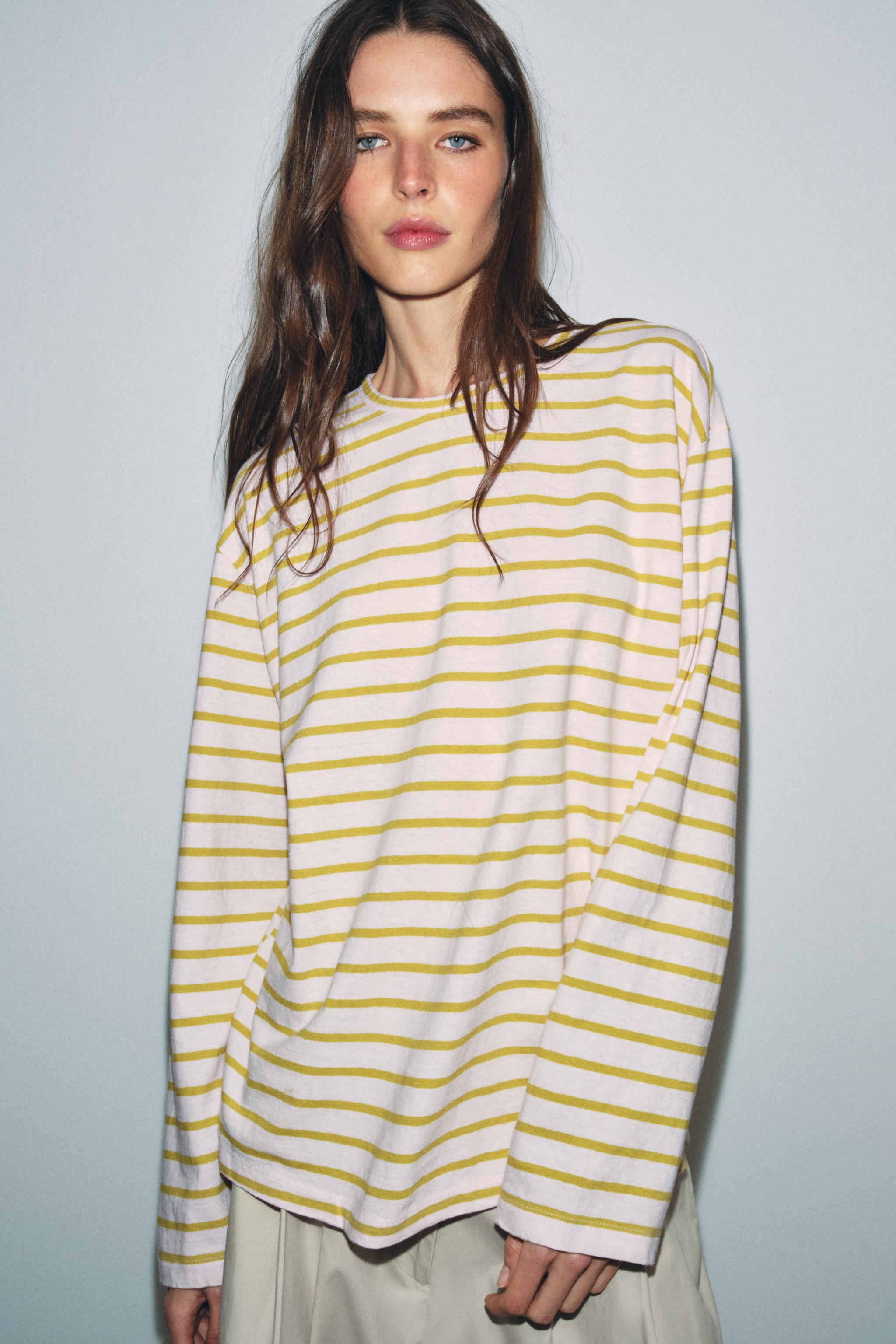 STRIPED COTTON AND LINEN T-SHIRT